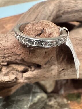 18k White Gold Plated Channel-Set CZ Band Ring -size 7